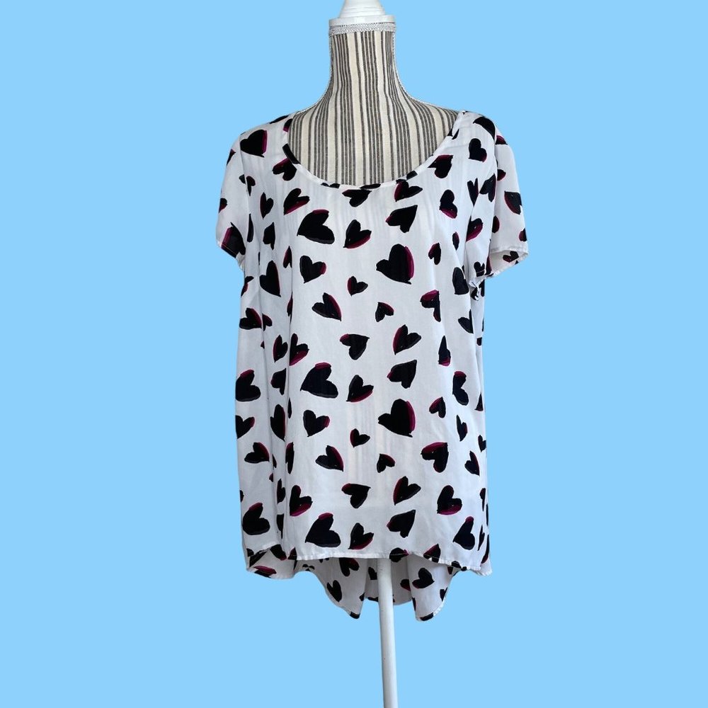 Torrid Hi Low Heart Valentine Love Short Sleeve Blouse Size 0/ US L
